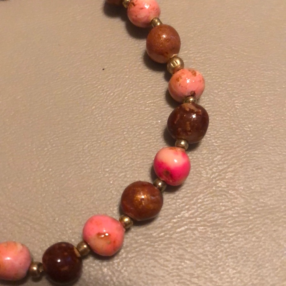 Pink and Brown Beaded Bracelet - Picture 2 of 4